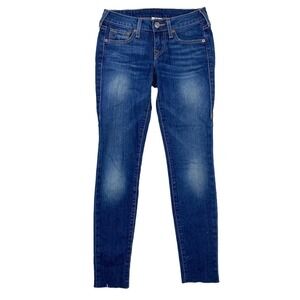 True Religion Stella Skinny Raw Hem Distressed Mid Rise Blue Jean Size 25